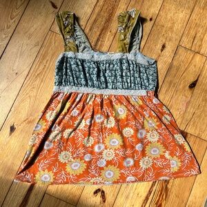 ONE WORLD Blue Orange Casual Sleeveless Tank